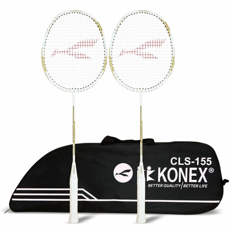 KONEX Aluminium Badminton Racquet | Optimized String Tension, Ergonomic Grip & Durable Frame | Full Cover Included - White (Pack of 2) - Image 1
